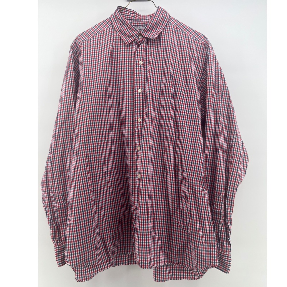 Steven Alan Mens XL Gingham Check Button Down Shirt Red Navy Blue Long Sleeve - Picture 2 of 6